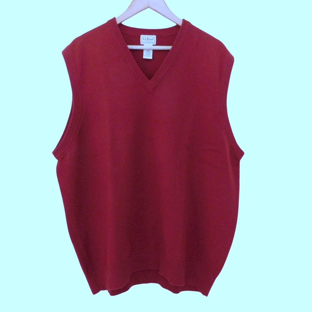 Vintage LL Bean Mens Lambswool Sweater V Neck Vest Size XXL‎ 2XL Maroon Golf
